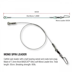 Struna Dam Madcat Mono Spin Leader 50cm 80lbs