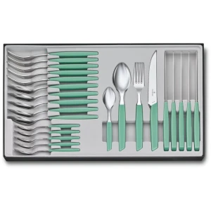 Set 24 Tacamuri 6 Persoane Victorinox, Swiss Modern Table Set, Lama Zimtata 12cm, Verde Menta