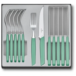 Set 6 Cutite Si 6 Furculite Victorinox, Swiss Modern Table, Lama Zimtata 12cm, Verde Menta