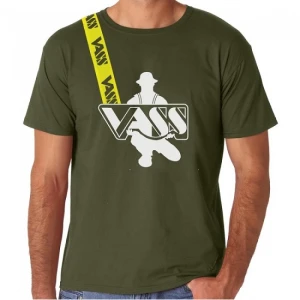 Tricou Vass Khaki Green Dunga Galbena Marime L