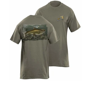 Tricou Flying Fisherman Brown Trout Olive Tee L