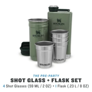 Set Stanley Butelca +4 Pahare The Pre-party Shotglass + Flask Hammertone Green