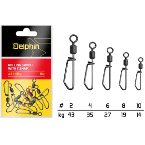 Vartej Rapid Delphin Rolling Swivel With T Snap Nr.8, 19kg, 10buc/pac